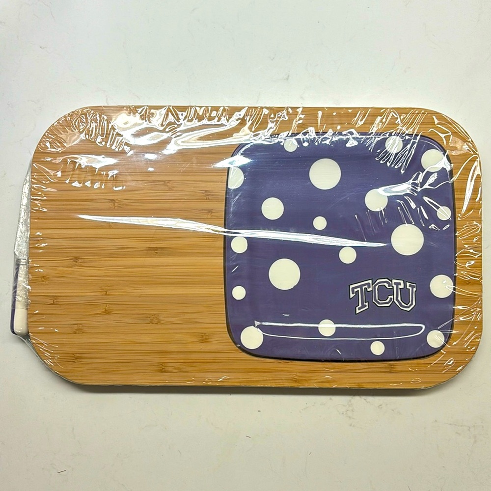 TCU bamboo cheese board with knife